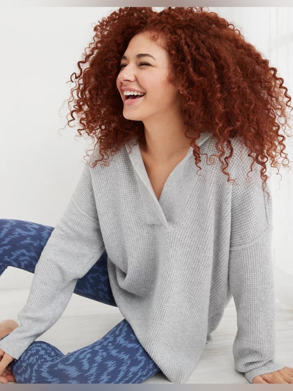 Aerie CozyUp Waffle Sweater Hoodie‎